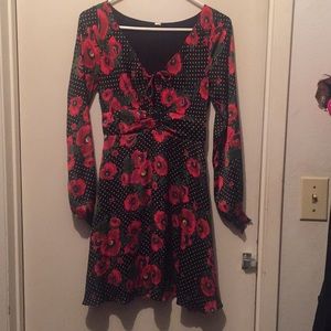Free people black red floral silky 2 dress